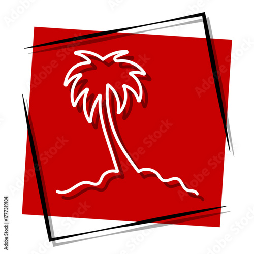 palm tree, red banner in a frame. Vector illustration on a white background.