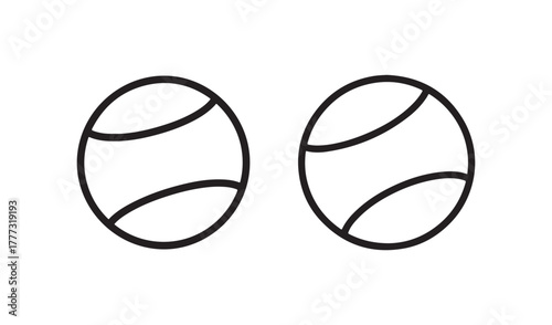 Two simple line art tennis balls facing forward on a white background