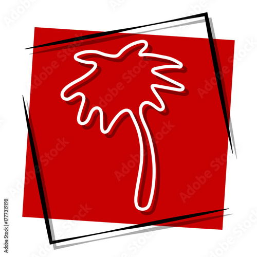 palm tree, red banner in a frame. Vector illustration on a white background.