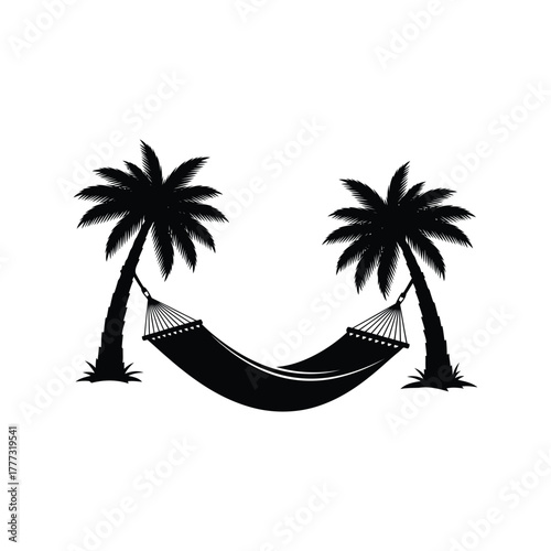 Tropical hammock between palm trees isolated icon vector. relaxation and vacation symbol. isolated on white background, Vector