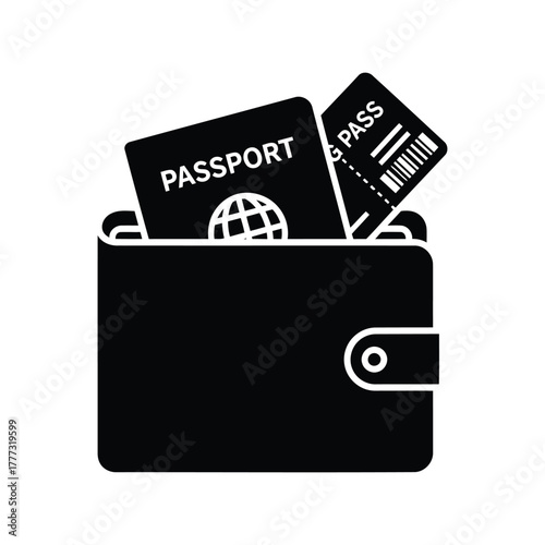Travel document wallet icon: passport, boarding pass for global vacation planning isolated on white background, Vector