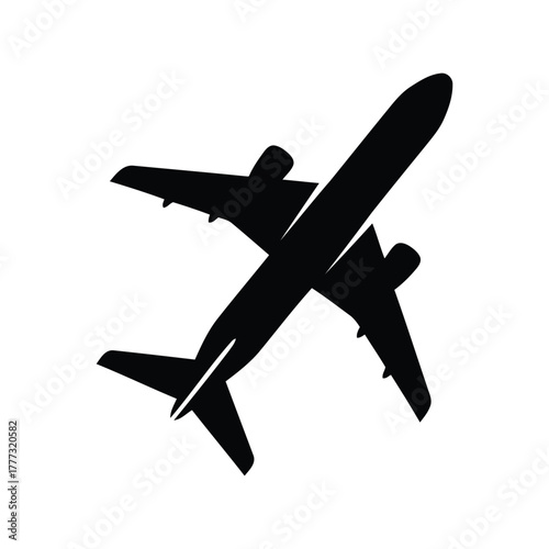 Black airplane silhouette vector icon   modern minimalist flight travel symbol isolated on white background, Vector