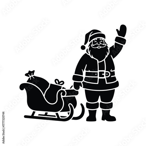 Santa claus with sleigh and presents waving icon vector   christmas holiday design isolated on white background, Vector