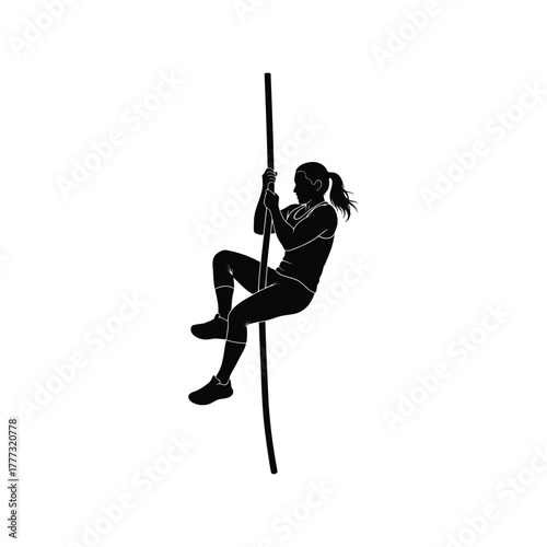 Powerful woman climbing pole silhouette vector illustration   fitness, strength, sport graphic isolated on white background, Vector
