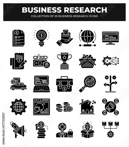 Collection of 25 Business Research Icons: Boost Your Market Analysis