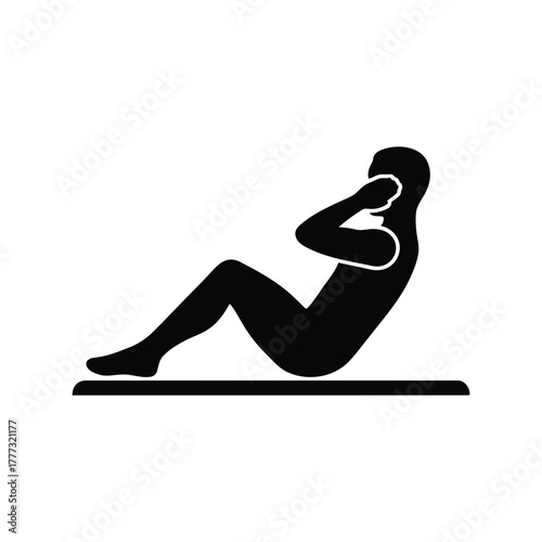 Sit up exercise icon vector: fitness workout symbol for gym and abdominal training isolated on white background, Vector