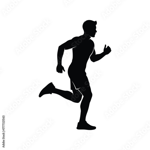 Dynamic running man silhouette vector icon. male athlete jogging, exercise, fitness design element isolated on white background, Vector