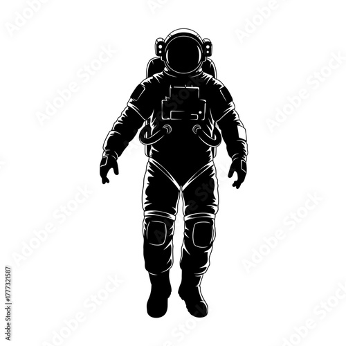 Astronaut in Space Suit Silhouette Floating Weightlessly in the Infinite Outer Space