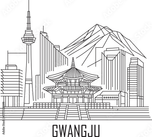 Gwangju City Line Draw Simple Minimalist