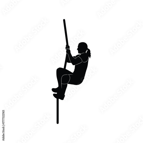 Athletic woman rope climbing silhouette vector for fitness, strength, and challenge isolated on white background, Vector