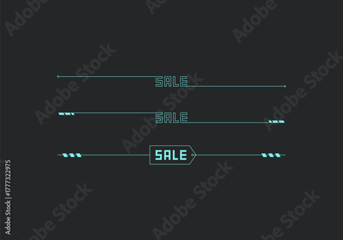 Set futuristic cyberpunk style neon blue color sale banner for discount event