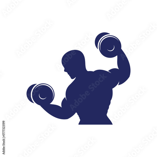 muscular man lifting heavy dumbbells