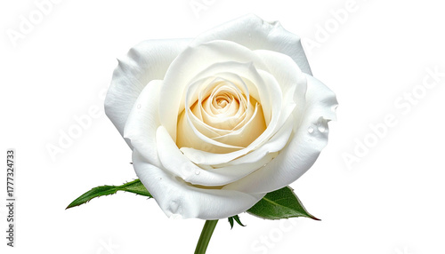 Pristine white rose bloom, petals softly unfurling on black