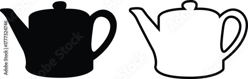Teapot icon set flat, outline styles. Vintage and modern tea kettles, classic and contemporary designs, vectors illustration for café menu, kitchen decoration, restaurant branding, beverage packaging.
