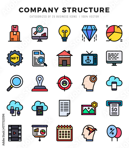 Company Structure icons set. Collection of simple Lineal Color web icons.