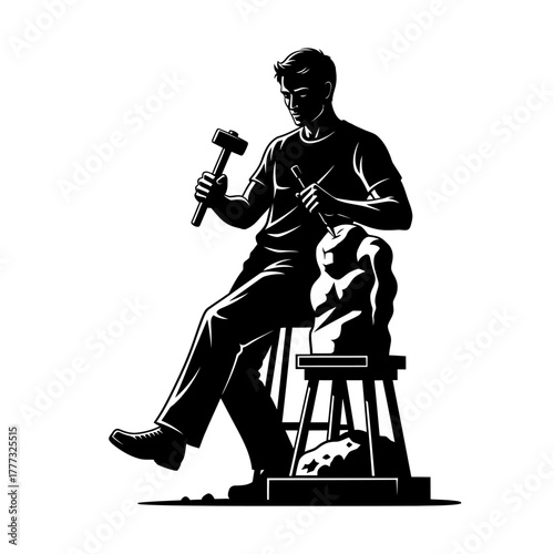 Blacksmith Working at Anvil with Hammer and Tongs Traditional Metalworking Trade