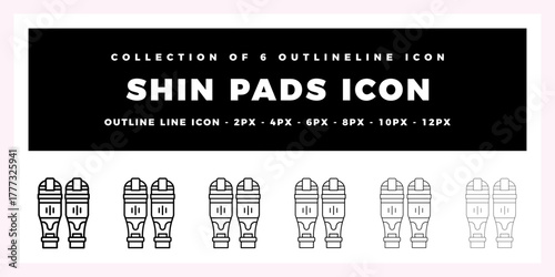 Collection of 6 Outline Shin Pads Icons in 2px. 4px. 6px. 8px. 10px. and 12px