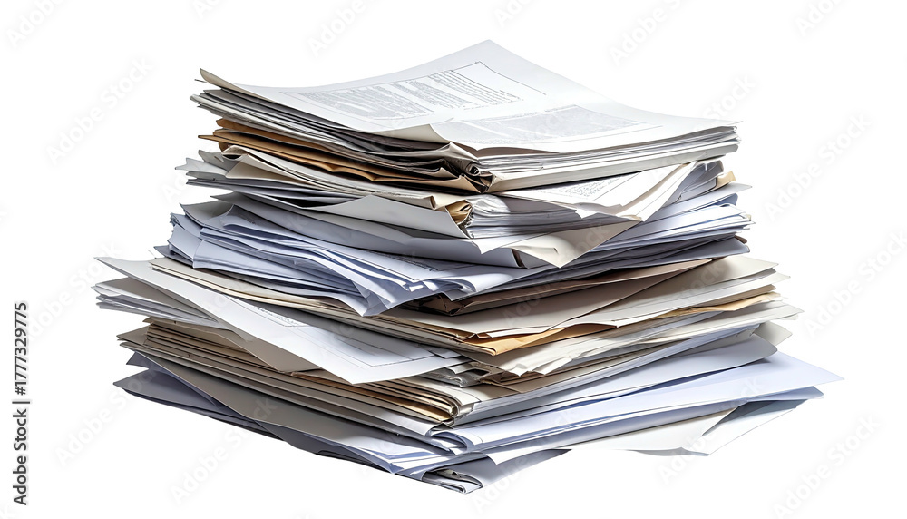 Obraz premium Overwhelmed Stack of papers piled high, forms, documents visible
