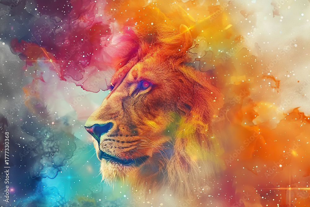 Naklejka premium Abstract сomposition with concept of Leo zodiac sign symbol