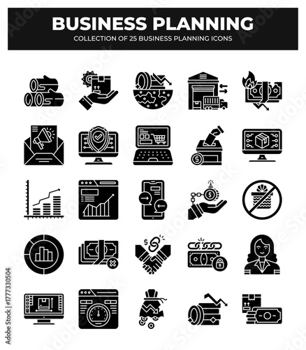 Collection of 25 Business Planning Icons: A Guide to Strategic Financial and Marketing Planning