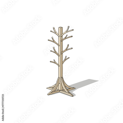 Creative Ash Wood Free Standing Coat Rack Branch Inspired Symbol Element