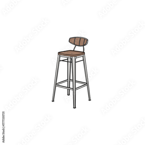 Premium Walnut And Black Steel Mixed Material Bar Stool Icon Set