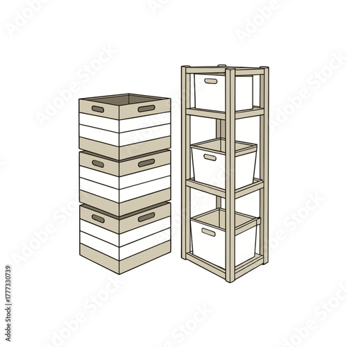 Detailed Maple Cube Storage Unit Modular Set Stackable Bo Scalable Graphic