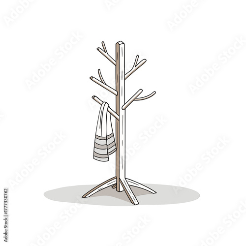 Stylish Ash Wood Free Standing Coat Rack Branch Inspired 1 Vector Illustration