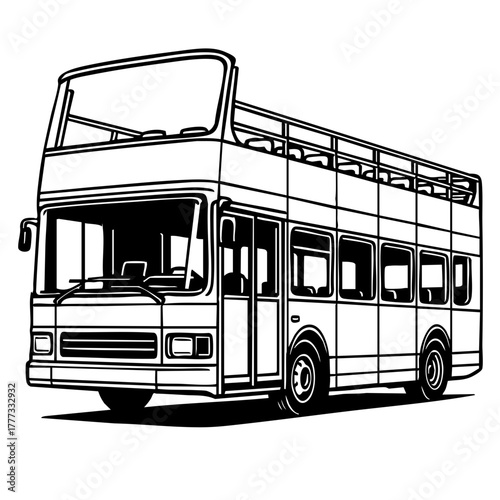 double-decker tour bus with open top, highly detailed