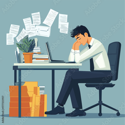 Overwhelmed businessman facing burnout from intense workload gets empathetic support from manager