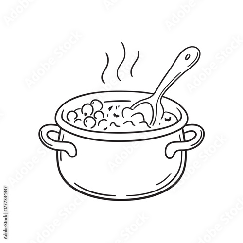 Clay pot cooking a mixture of vegetables and chickpeas