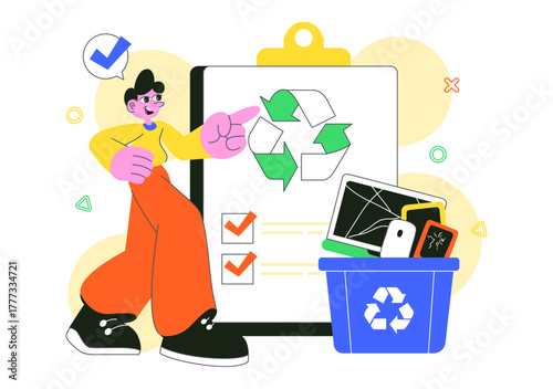 E-Waste Recycling Center Vector Illustration Featuring Electronic Waste Management and Proper Processing of Technological Rubbish In a Background