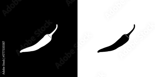 Chili icon isolated on black and white