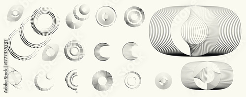 Collection of vector design elements. Set of logos with lines, spirals and circles. Various forms of line and dots design.Vector logo collection. Bundle of circle icons and elements. Set of lines art.