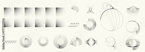 Collection of vector design elements. Set of logos with lines, spirals and circles. Various forms of line and dots design.Vector logo collection. Bundle of circle icons and elements. Set of lines art.