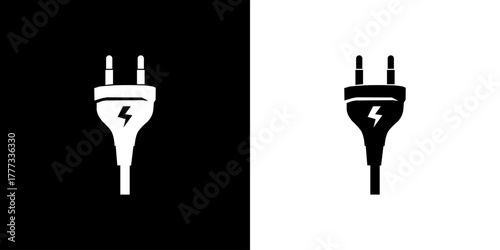 Power plug icon isolated on black and white