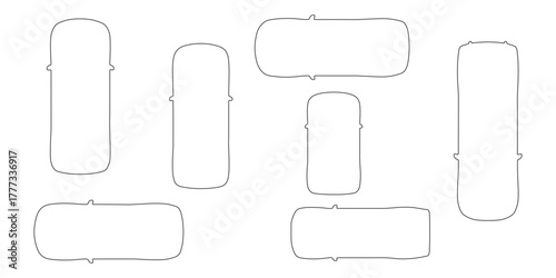 CAD Drawings. Top view of various cars outline isolated on white background. Vector illustration.