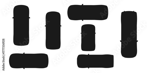 CAD Drawings. Top view of various cars silhouette isolated on white background. Vector illustration.