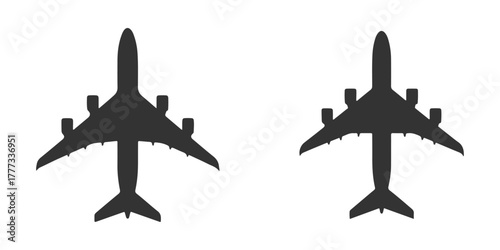 CAD Drawings. Top view of various commercial airplanes silhouette isolated on white background. Vector illustration.