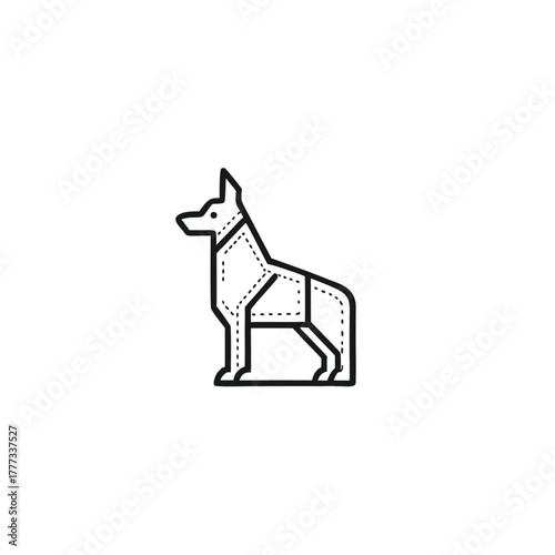 Line Art of a Standing Dog with Geometric Design on White Background