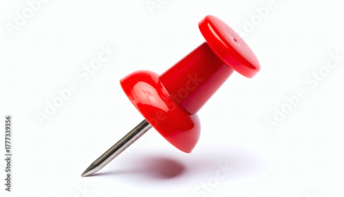 Red Straight Pin Needle Isolated on White Background for Realistic, Sharp, and Detailed Stationery and Sewing Visuals