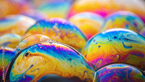 Psychedelic Multicolored Patterns Background with Macro Photo of Soap Bubbles for Vibrant, Abstract, and Mesmerizing Visuals