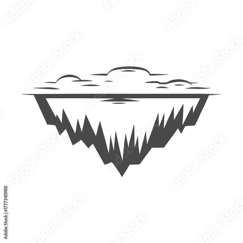 Minimalist Gray Iceberg Cliff with Clouds on White Background
