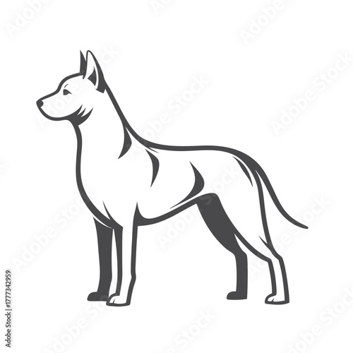 Minimalist Silhouette of a Standing Dog on White Background, Canine