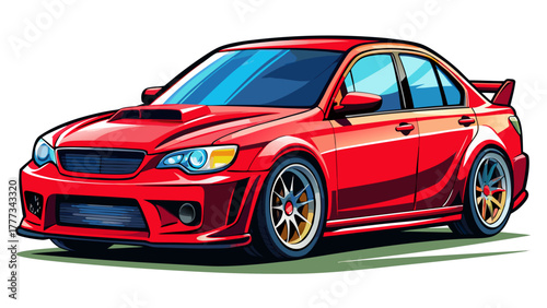 Very beautiful red car vehicle vector illustration with clean lines, modern minimal design, glossy finish, and white background for automotive or transportation concept artwork.