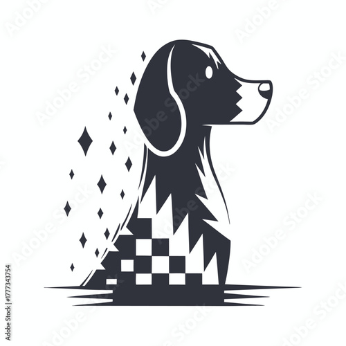 Minimalist Totem Pole with Wings and Cloud Accents on White Background