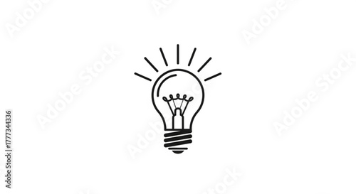 Light bulb icon with rays, symbolizing idea, innovation, solution, and creativity in a simple and minimalist design