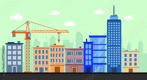 Construction Site Skyline Buildings and a Crane in Urban Development