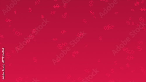 Magenta red color moving dollar signs currency and economy background , dollar sign raining background