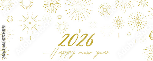 Happy new year background with gold yellow firework on white background for invitation card